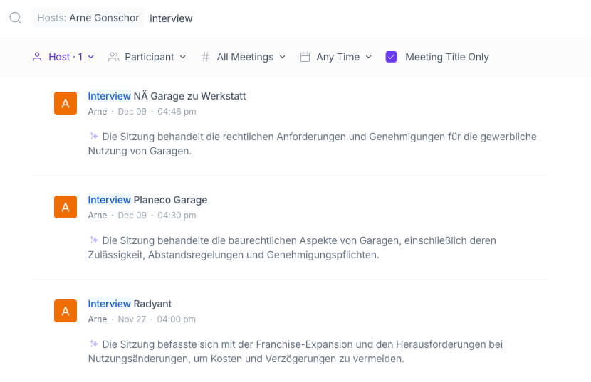 Structured interview process with the Planeco founders