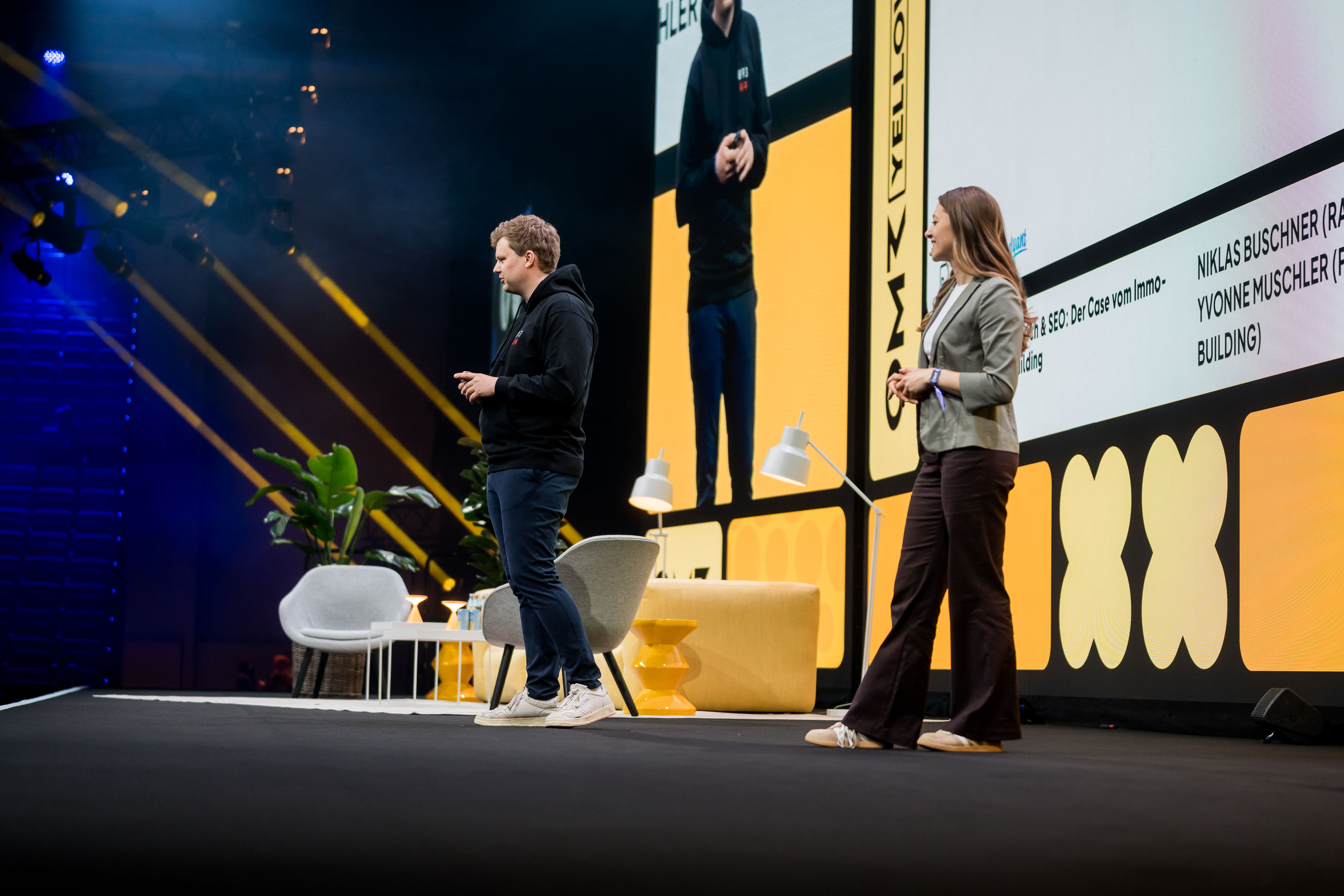 Niklas Buschner and Yvonne Muschler on the OMR Yellow Stage, May 2026