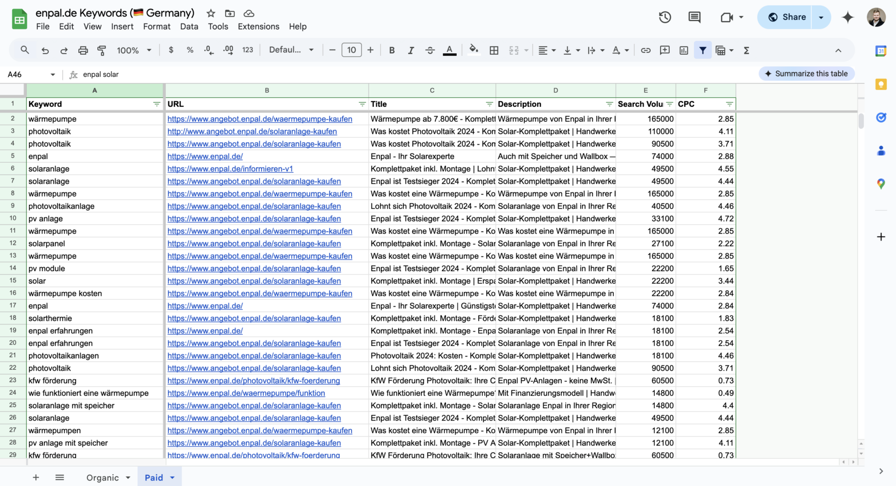 enpal.de Paid Search Keywords (🇩🇪 Germany)